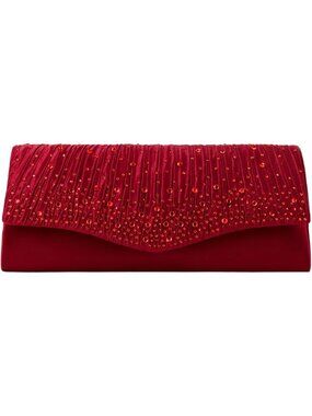 👜 Women's Red Dent-Proof Pleated Rhinestone Formal Evening Bag with Chain